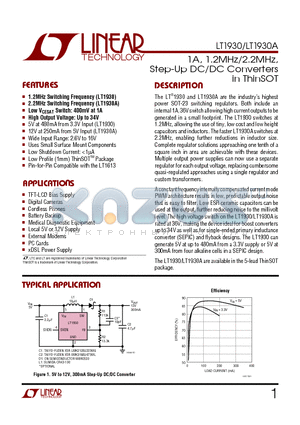 LT1930 datasheet - 1A, 1.2MHz/2.2MHz, Step-Up DC/DC Converters