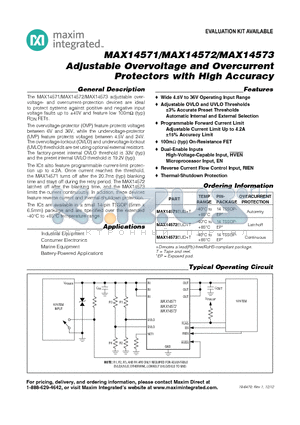 MAX14573 datasheet - Adjustable Overvoltage and Overcurrent Protectors with High Accuracy