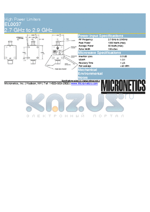 EL0037 datasheet - High Power Limiters 2.7 GHz to 2.9 GHz