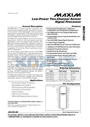 MAX1463CAI datasheet - Low-Power Two-Channel Sensor Signal Processor