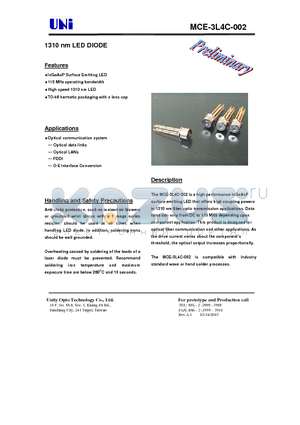 MCE-3L4C-002 datasheet - 1310 nm LED DIODE