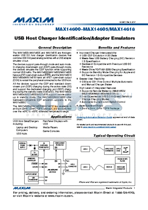 MAX14600_12 datasheet - USB Host Charger Identification/Adapter Emulators