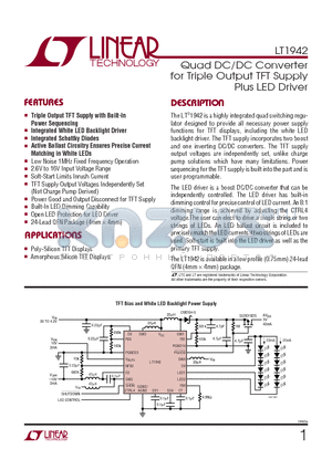 LT1942 datasheet - Quad DCDC Converter for Triple Outputs TFT Supply Plus LED Driver