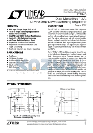 LT1940 datasheet - Dual Monolithic 1.4A, 1.1MHz Step-Down Switching Regulator