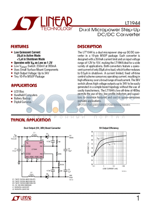 LT1944 datasheet - Dual Micropower Step-Up DC/DC Converter