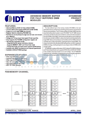 IDTAMB0480 datasheet - ADVANCED MEMORY BUFFER FOR FULLY BUFFERED DIMM MODULES