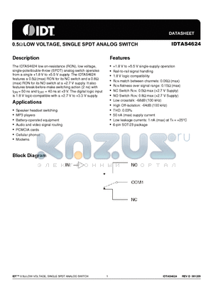 IDTAS4624 datasheet - 0.5Y LOW VOLTAGE, SINGLE SPDT ANALOG SWITCH