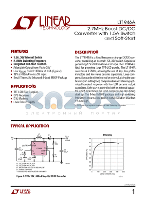 LT1946A datasheet - 2.7MHz Boost DC/DC Converter with 1.5A Switch and Soft-Start