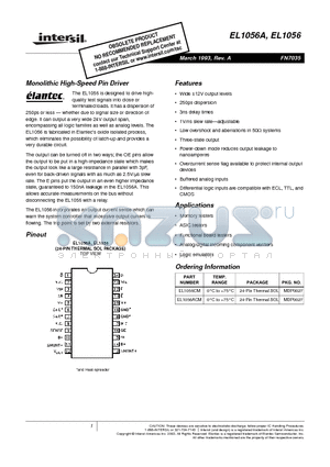 EL1056A datasheet - Monolithic High-Speed Pin Driver