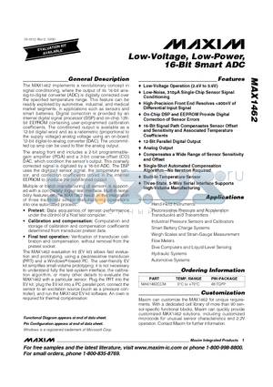 MAX1462CCM datasheet - Low-Voltage, Low-Power, 16-Bit Smart ADC