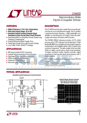 LT1952 datasheet - Secondary-Side Opto-Coupler Driver Ground-Referenced Opto-Coupler Drive