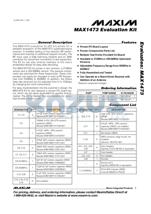 MAX1473EVKIT-433 datasheet - Evaluation Kit