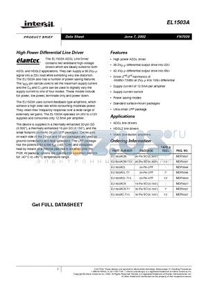 EL1503ACM-T13 datasheet - High Power Differential Line Driver