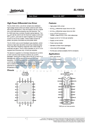 EL1503ACLZ-T13 datasheet - High Power Differential Line Driver