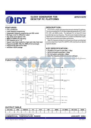 IDTCV107E datasheet - CLOCK GENERATOR FOR DESKTOP PC PLATFORMS