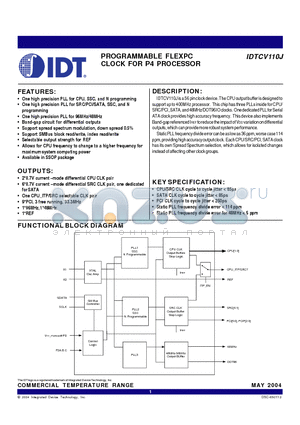 IDTCV110JP datasheet - PROGRAMMABLE FLEXPC CLOCK FOR P4 PROCESSOR