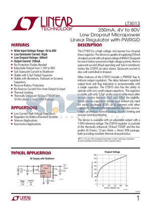 LT1962 datasheet - 250mA, 4V to 80V Low Dropout Micropower Linear Regulator with PWRGD