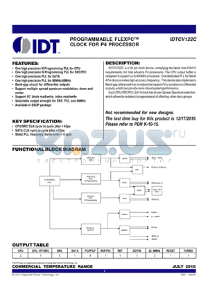 IDTCV122C datasheet - PROGRAMMABLE FLEXPC CLOCK FOR P4 PROCESSOR