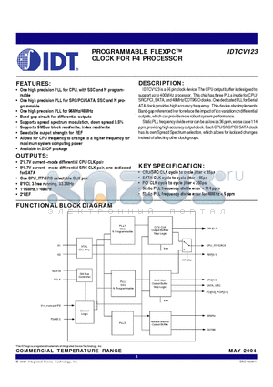 IDTCV123 datasheet - PROGRAMMABLE FLEXPC CLOCK FOR P4 PROCESSOR