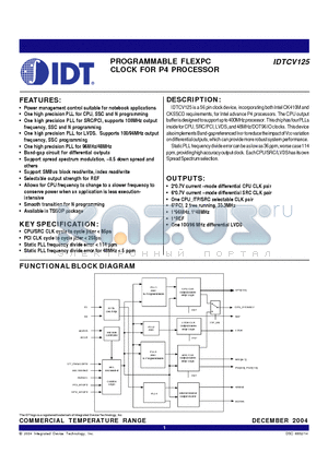 IDTCV125 datasheet - PROGRAMMABLE FLEXPC CLOCK FOR P4 PROCESSOR