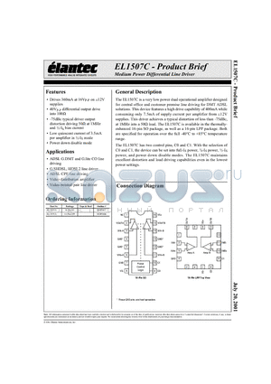 EL1507CL datasheet - Medium Power Differential Line Driver