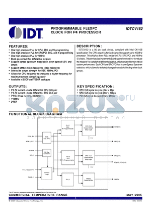 IDTCV152 datasheet - PROGRAMMABLE FLEXPC CLOCK FOR P4 PROCESSOR