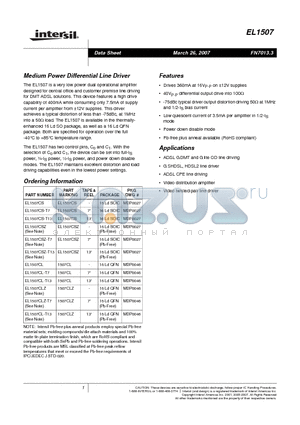 EL1507CS-T7 datasheet - Medium Power Differential Line Driver