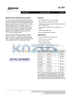 EL1507CSZ-T7 datasheet - Medium Power Differential Line Driver