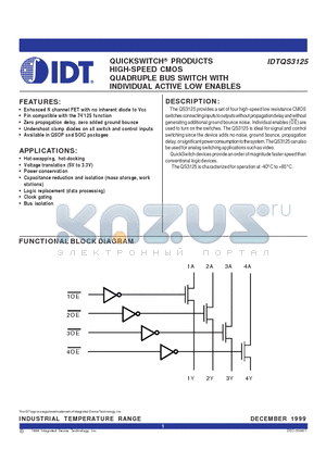 IDTQS3125S1 datasheet - QUICKSWITCH PRODUCTS HIGH-SPEED CMOS QUADRUPLE BUS SWITCH WITH INDIVIDUAL ACTIVE LOW ENABLES