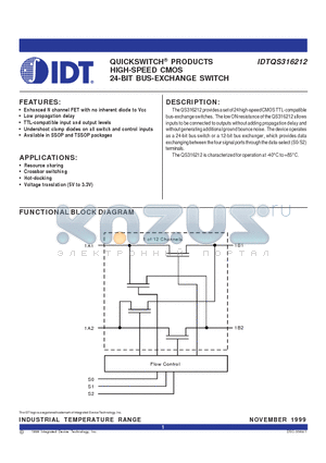 IDTQS316212PA datasheet - QUICKSWITCH PRODUCTS HIGH-SPEED CMOS 24-BIT BUS-EXCHANGE SWITCH