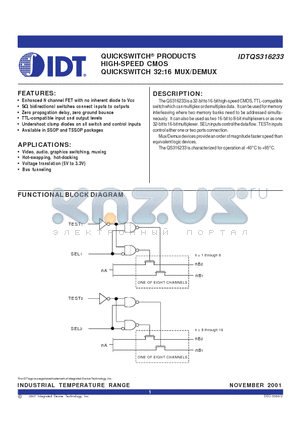 IDTQS316233 datasheet - QUICKSWITCH PRODUCTS HIGH-SPEED CMOS QUICKSWITCH 32:16 MUX/DEMUX