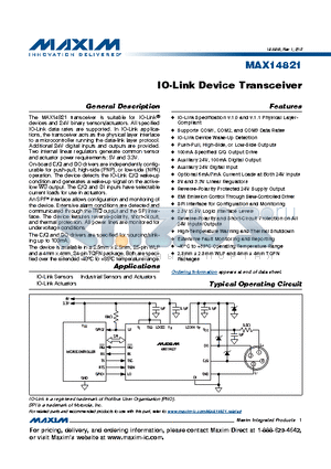MAX14821ETG+ datasheet - IO-Link Device Transceiver