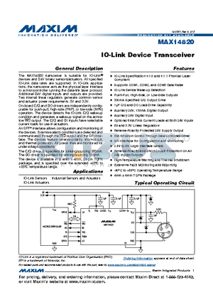 MAX14820ETG+ datasheet - IO-Link Device Transceiver