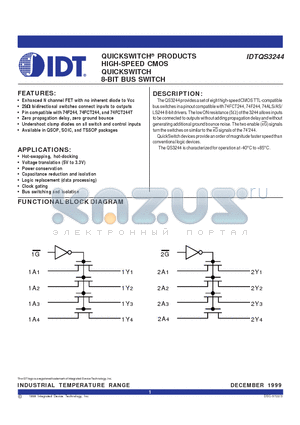 IDTQS3244PAG datasheet - QUICKSWITCH PRODUCTS HIGH-SPEED CMOS QUICKSWITCH 8-BIT BUS SWITCH