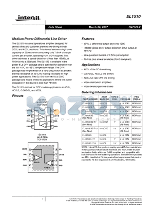 EL1510CL-T7 datasheet - Medium Power Differential Line Driver