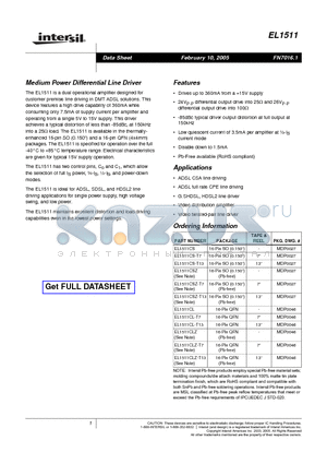 EL1511CL datasheet - Medium Power Differential Line Driver