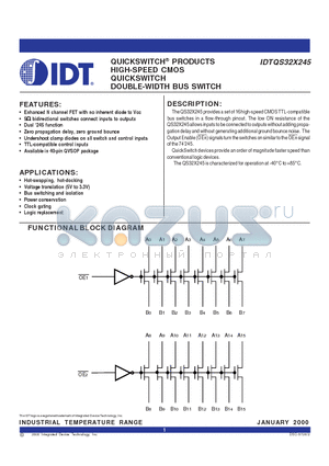 IDTQS32X245 datasheet - QUICKSWITCH PRODUCTS HIGH-SPEED CMOS QUICKSWITCH DOUBLE-WIDTH BUS SWITCH