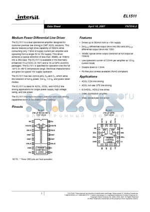 EL1511CL datasheet - Medium Power Differential Line Driver