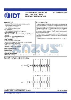 IDTQS32XVH2245Q2 datasheet - QUICKSWITCH 2.5V / 3.3V 16-BIT HIGH BANDWIDTH BUS SWITCH