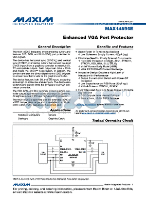 MAX14895E datasheet - Enhanced VGA Port Protector DDC Outputs have Internal Pullups