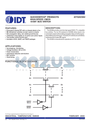 IDTQS3384SO datasheet - QUICKSWITCH  PRODUCTS HIGH-SPEED CMOS 10-BIT BUS SWITCH