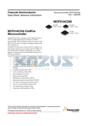 MCF51AC256 datasheet - MCF51AC256 ColdFire Microcontroller