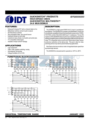 IDTQS33X253 datasheet - QUICKSWITCH PRODUCTS HIGH-SPEED CMOS QUICKSWITCH MULTIWIDTH 24:6 MUX/DEMUX