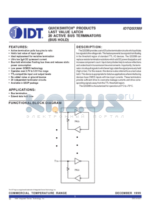 IDTQS3389 datasheet - QUICKSWITCH PRODUCTS LAST VALUE LATCH 20 ACTIVE BUS TERMINATORS