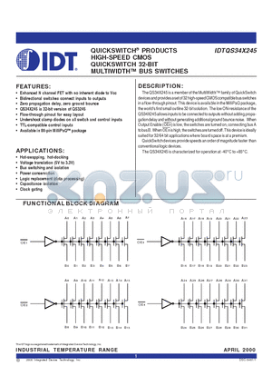 IDTQS34X245 datasheet - QUICKSWITCH PRODUCTS HIGH-SPEED CMOS QUICKSWITCH 32-BIT MULTIWIDTH BUS SWITCHES