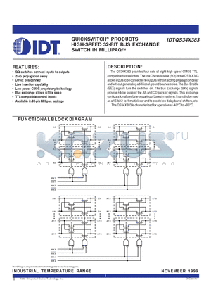 IDTQS34X383 datasheet - QUICKSWITCH PRODUCTS HIGH-SPEED 32-BIT BUS EXCHANGE SWITCH IN MILLIPAQ