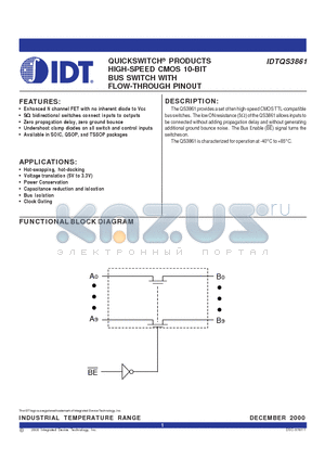 IDTQS3861 datasheet - The QS3861 provides a set of ten high-speed CMOS TTL-compatible bus switches.