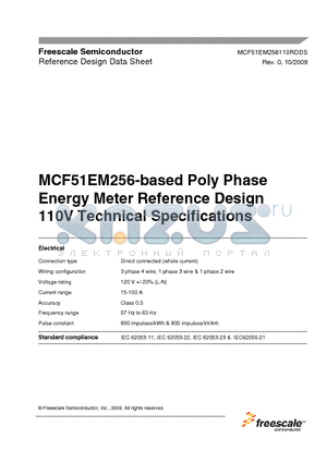 MCF51EM256_1 datasheet - MCF51EM256-based Poly Phase Energy Meter Reference Design 110V Technical Specifications