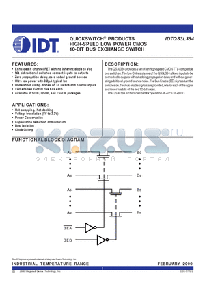 IDTQS3L384SO datasheet - QUICKSWITCH PRODUCTS HIGH-SPEED LOW POWER CMOS 10-BIT BUS EXCHANGE SWITCH