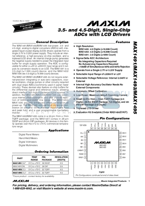 MAX1491 datasheet - 3.5- and 4.5-Digit, Single-Chip ADCs with LCD Drivers